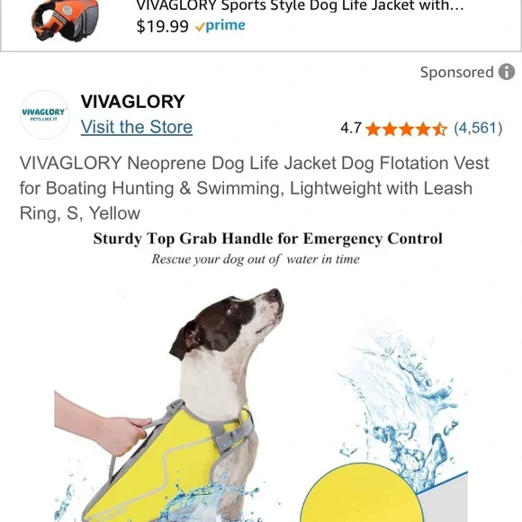 Dog Lifejacket Sz S Canary Yellow Neoprene Dog Life Vest W/ LightReflecting trim - Picture 5 of 10